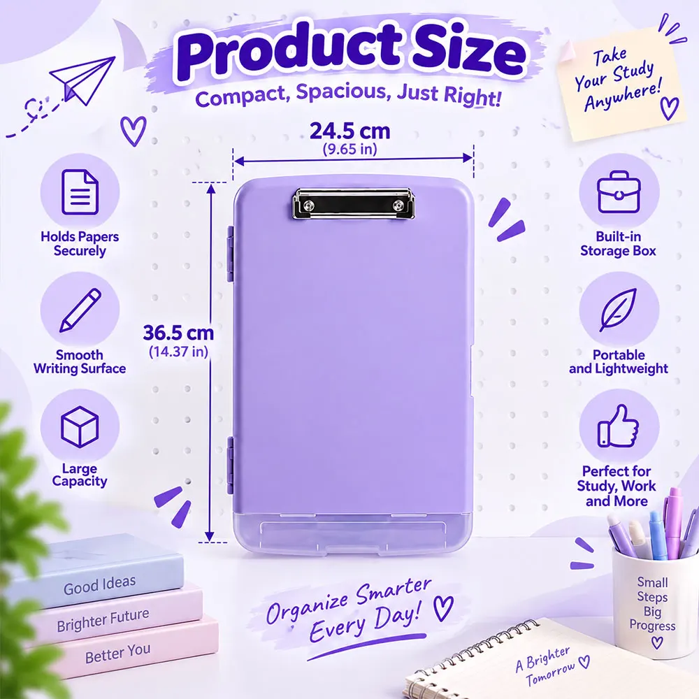1pc Multifunctional Clipboard Storage Box with Metal Clip, Pen Slot and Large Document Compartment for School Office Study