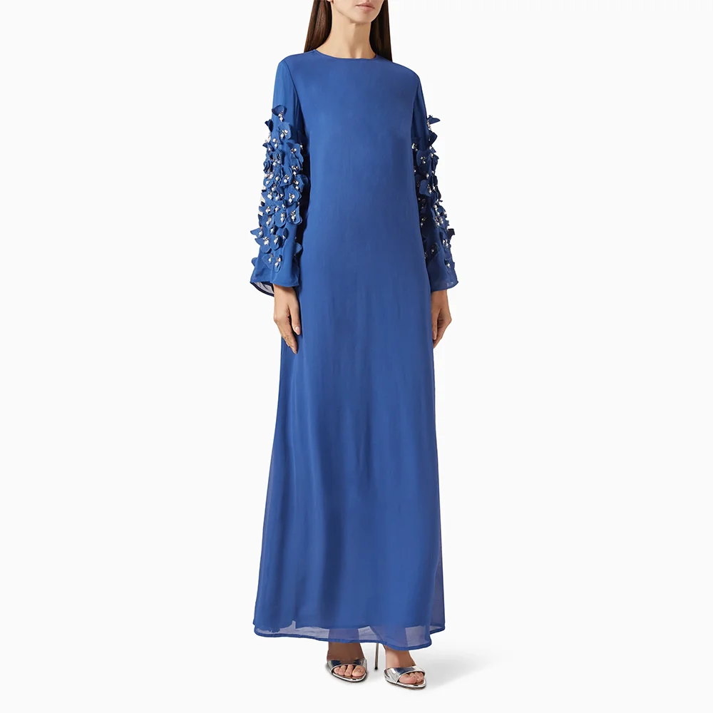 

Customized O-Neck Jersey Long Evening Dresses Elegant Formal Occasion Prom Gowns Flowers 2025 Ankle Length Prom Dresses