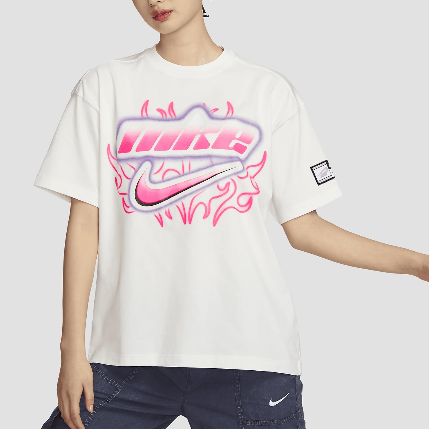 

Nike Official 2024, новые женские свободные рукава с короткими рукавами и принтом FZ1147-133