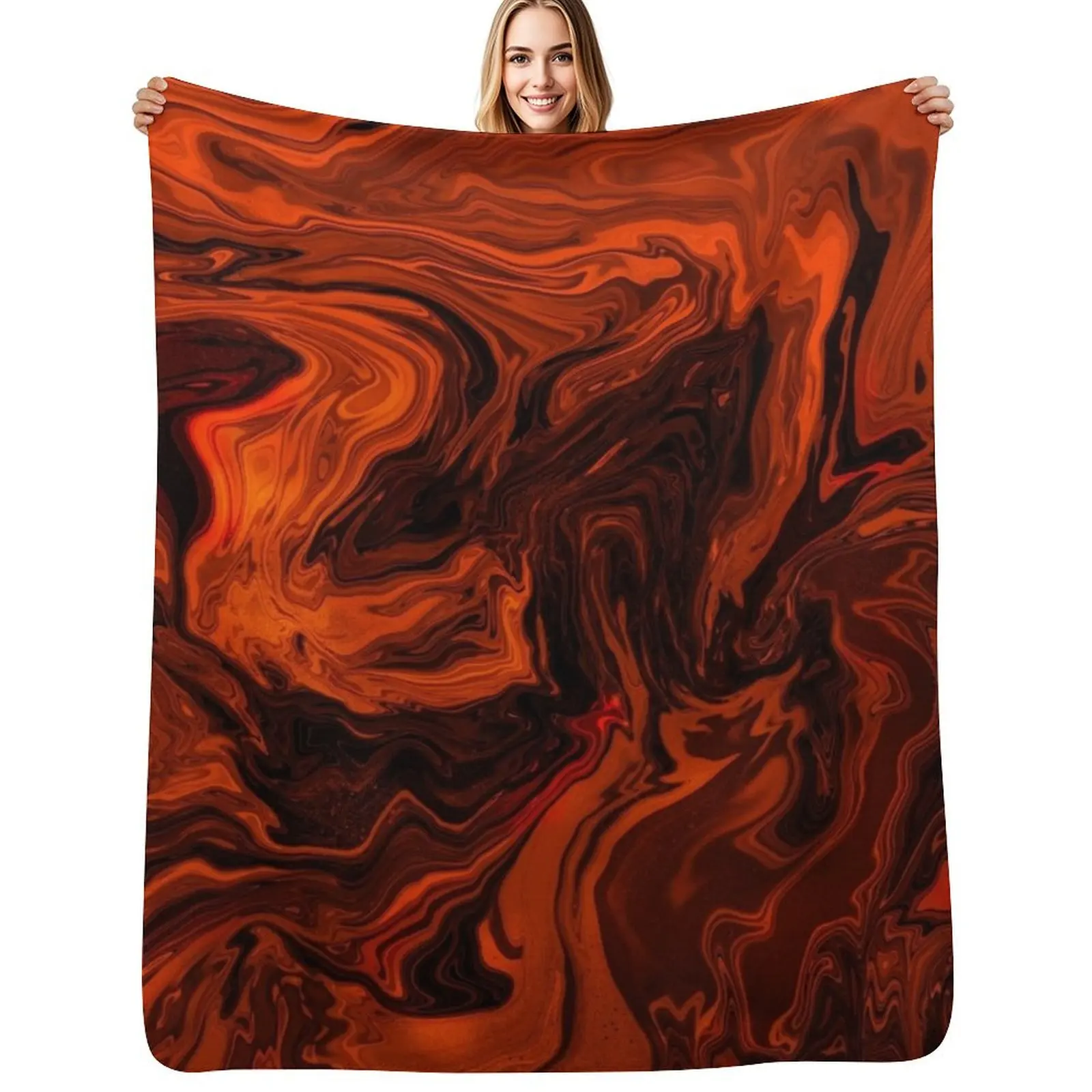 Orange and Black Fiery Lava Marble Halloween Abstract Throw Blanket Summer Single Sofa Cute Plush Furrys Blankets