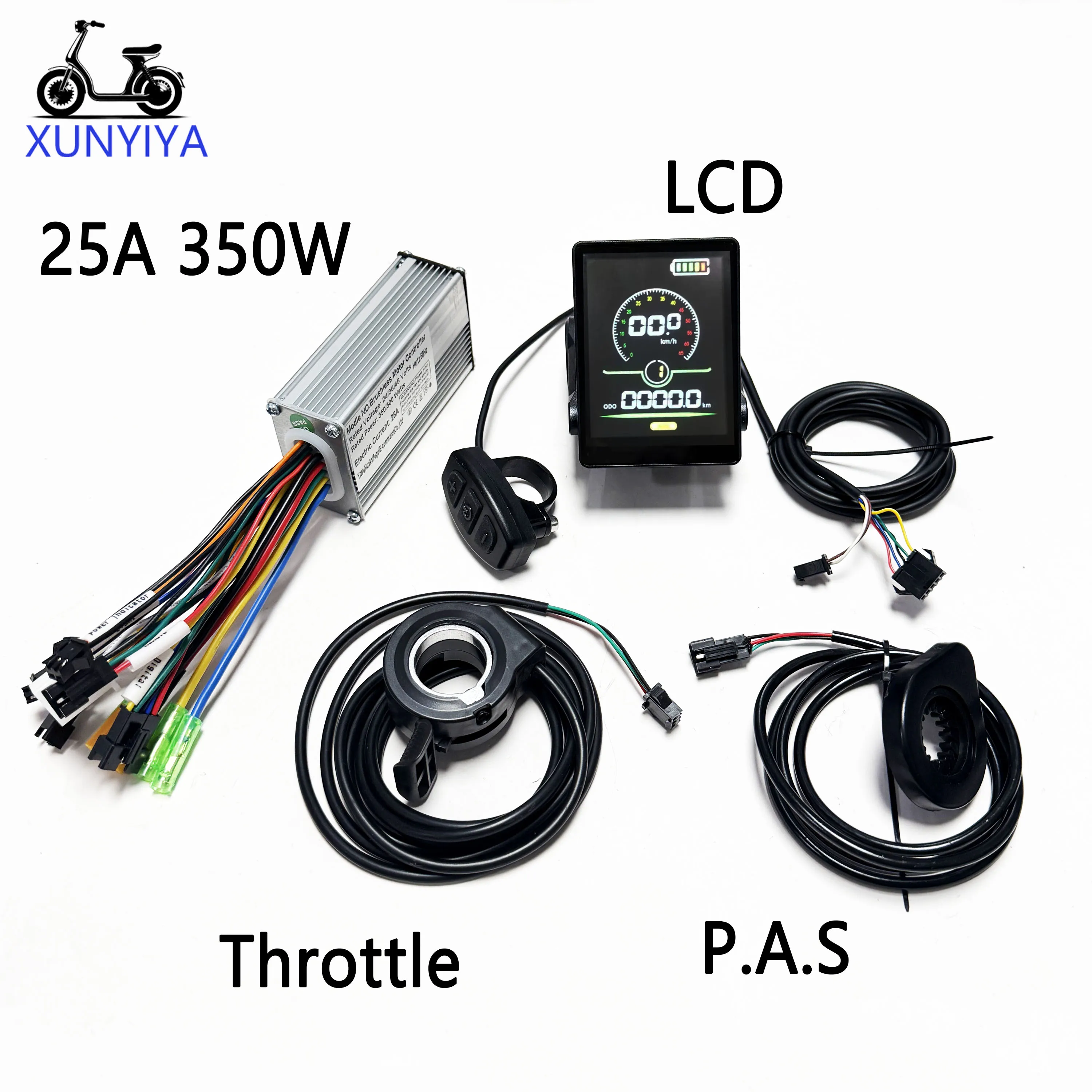 25A 24V/36V/48V 350W bürstenloser Motorregler mit Protokoll UART Nr. 2, Farb-LCD-Display, HK21C Gashebel, PAS für E-Bike-Reparaturen