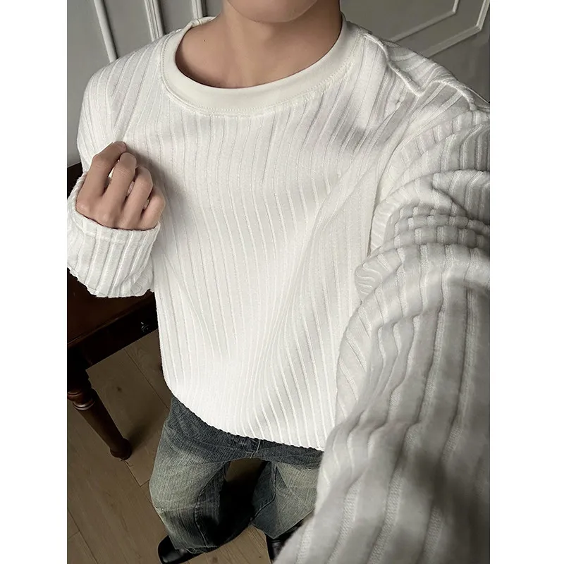 

Мужские свободные футболки на весну-осень, однотонные, с длинным рукавом, круглым вырезом, повседневные, модные, уличный стиль, большие размеры до 3XL