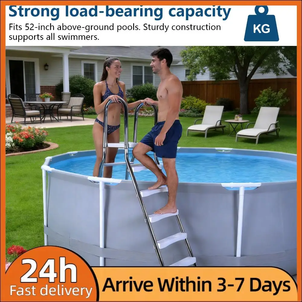 Escalera para Piscina de 52 Pulgadas de Altura, Acero Inoxidable 304, 5 Escalones con Barandillas Dobles y Peldaños Antideslizantes para Uso en Exteriores