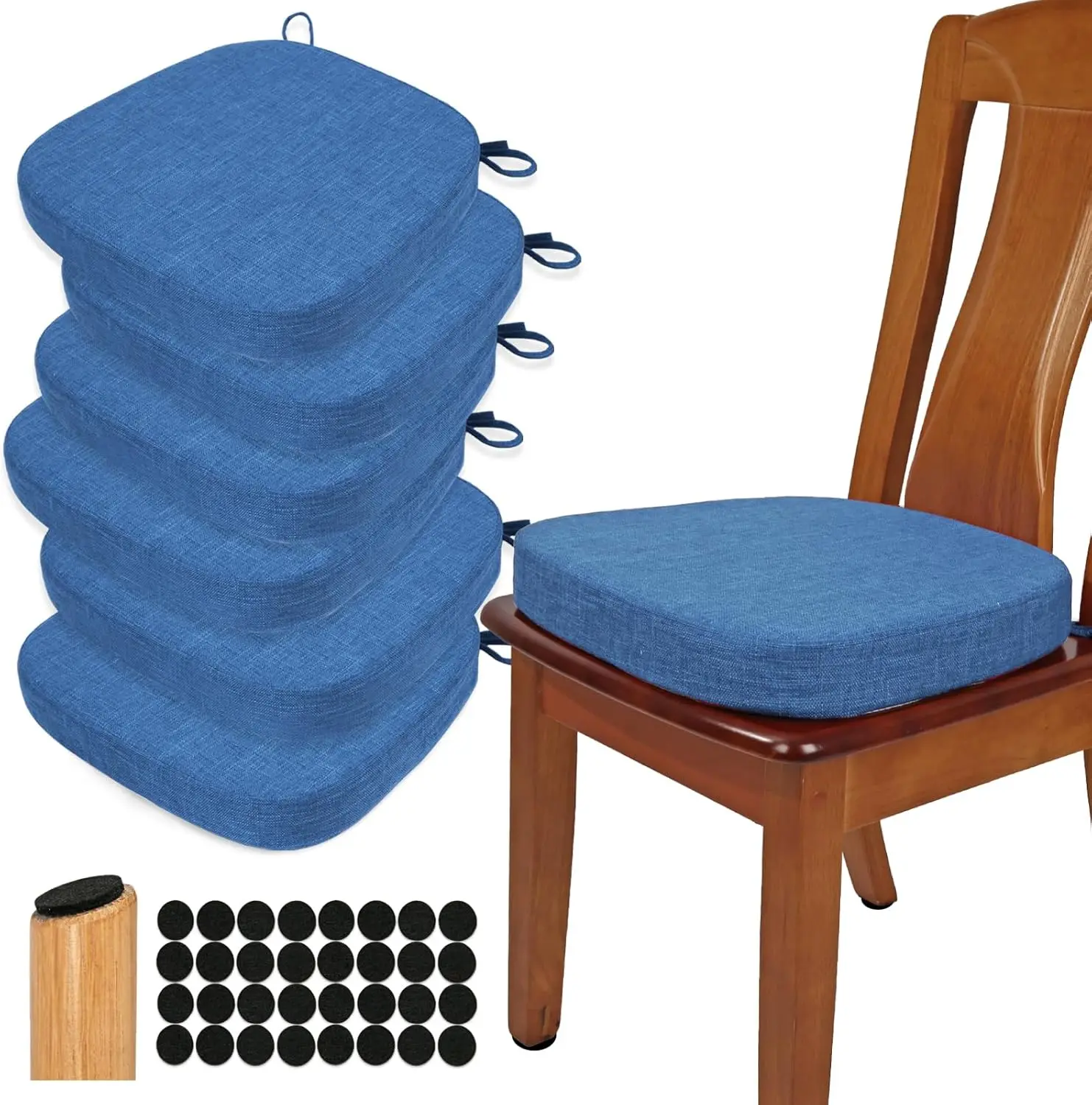 

Thickened 2.5"" Dining Chair Cushions Set Of 6, U-Shape High Density Foam Comfortable Chair Pads For Kitchen, Slip Resistant