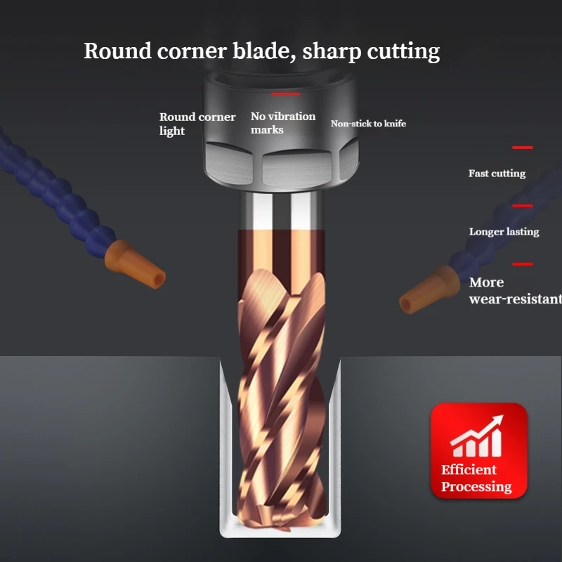 

4 Flute Coated R Angle Carbide Milling Cutter HRC55 Corner Radius Extended Alloy End Mill