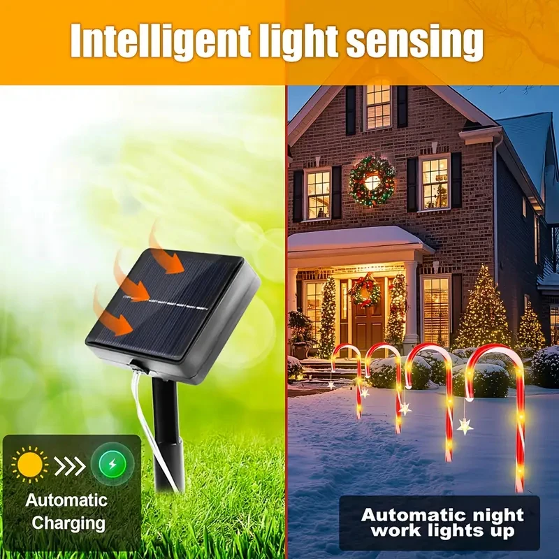 عيد الميلاد أضواء قصب الحلوى الشمسية 4 قطعة 8 وضع الإضاءة مقاوم للماء حديقة الطاقة الشمسية الجنية ضوء للخارجية عطلة المنزل ساحة الحديقة