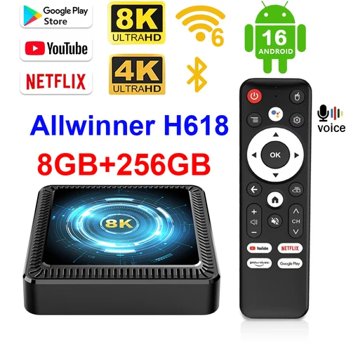 Imagen 1 del producto Smart TV Box Android 16 Q19 Allwinner H618, Wifi6 Dual, Cuatro Núcleos, Compatible con Video 4K 8K, Asistente de Voz de Google, Reproductor Multimedia de 8GB+256GB