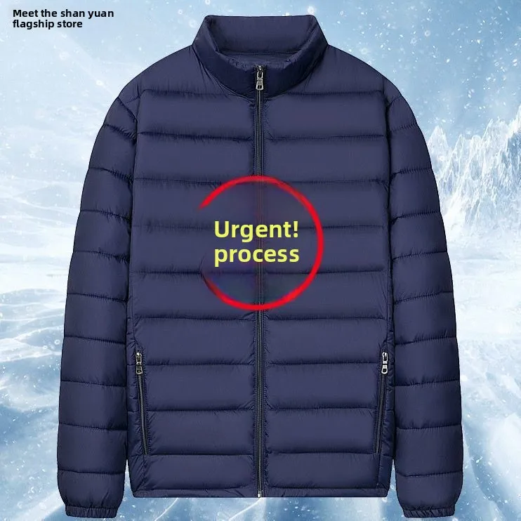 Męska lekka kurtka puchowa z bawełny, stójka, jesienno-zimowa, codzienna, ciepła, z kapturem, odzież robocza, odzież wierzchnia.