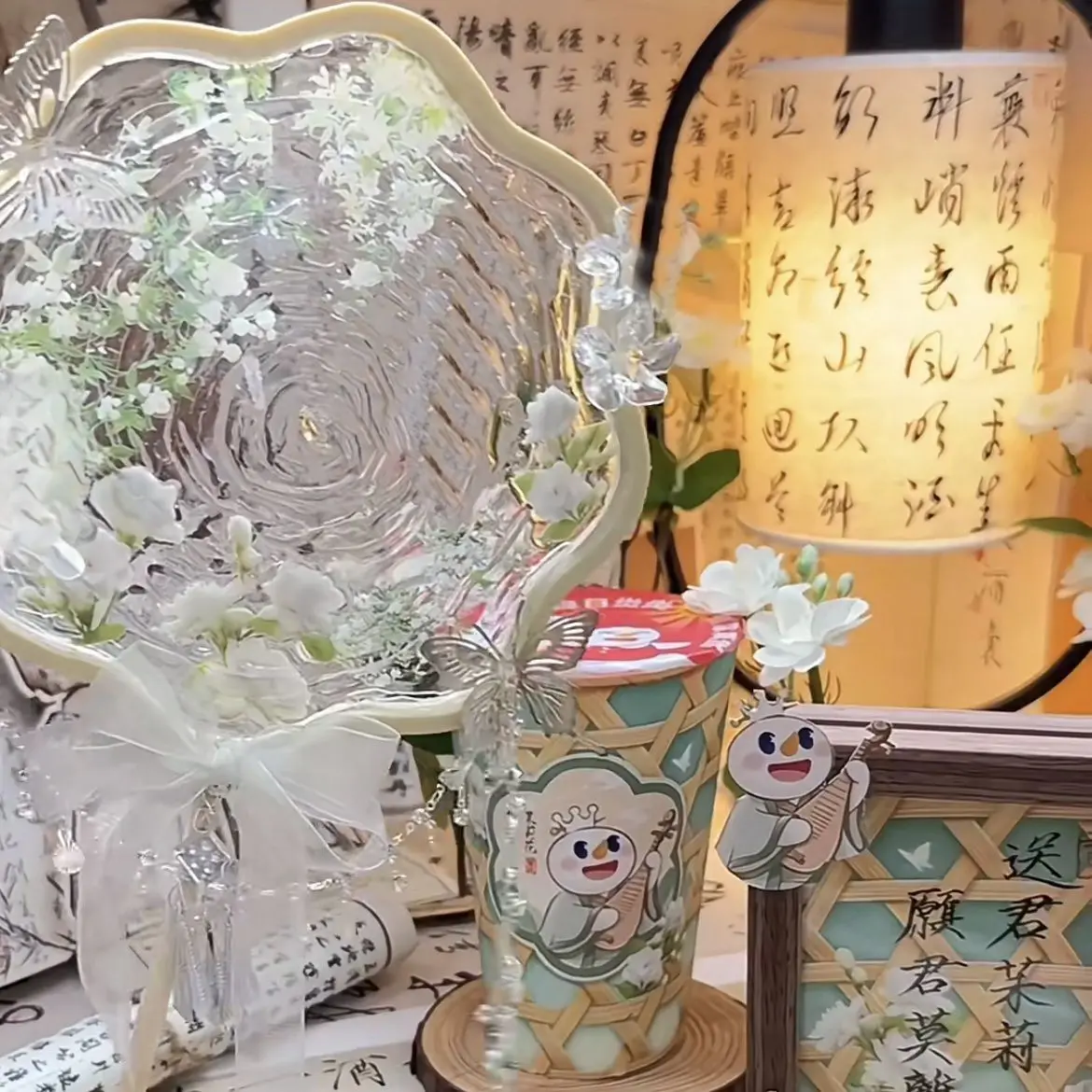 Chinese Style Water Ripple Round Fan DIY Craft Kit, Vintage Butterfly & Floral Decor Hand Fan, Creative Team Building