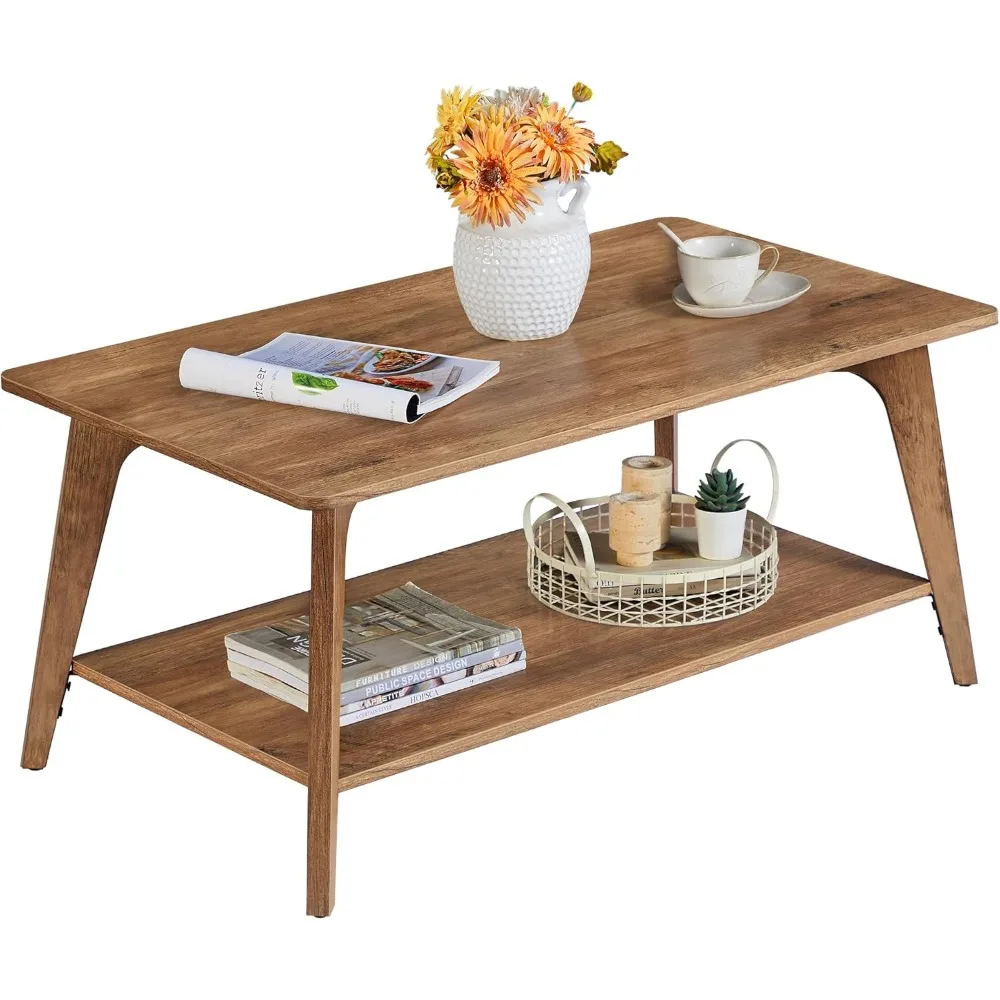 

Coffee Table, 2-Tier Living Room Table with Storage, Center Table with Rounded Corners, 21.7 x 39.4 x 17.7 Inches, Easy to Asse