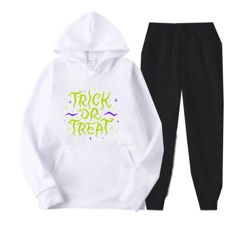 

2025 Green strangely shaped English print Hoodies suits Autumn Men Casual Long sleeve Graphic Street Y2k Pullover Sweatshirt set