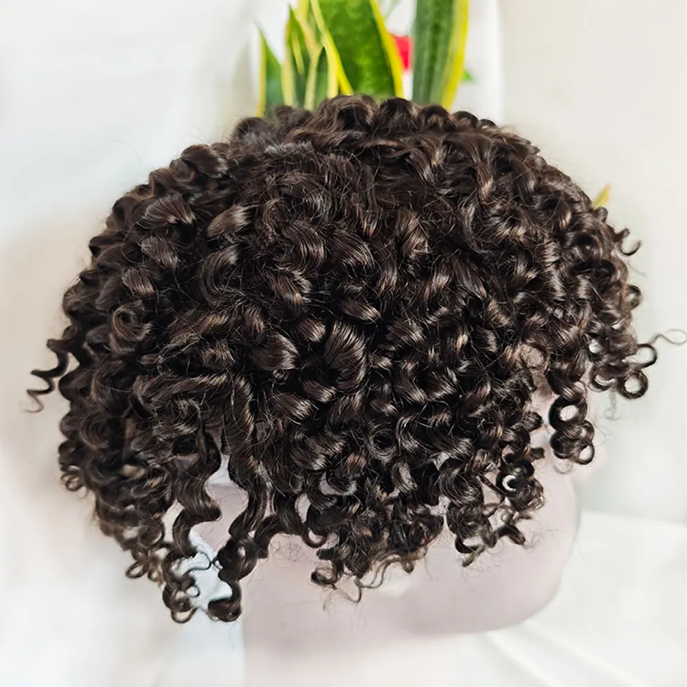 Men's 6 Inch Kinky Curly European Human Hair Toupee 8x10 Full Swiss Lace Base 14mm 120% Density for Hair Loss