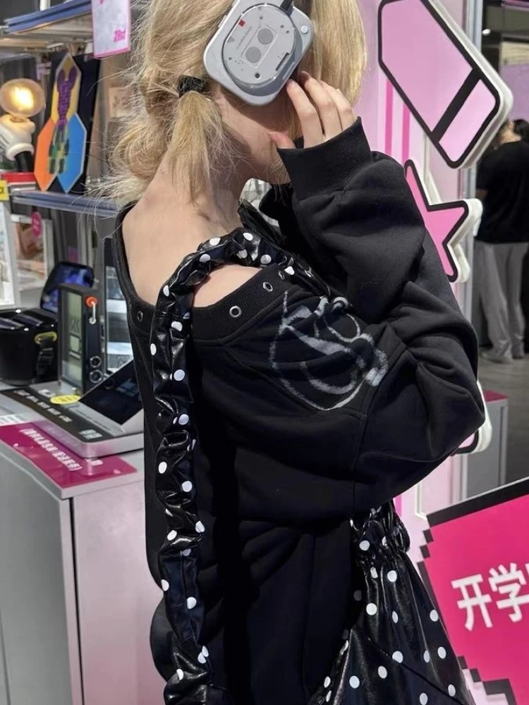 Y2k خمر تي شيرتات طويلة الأكمام الشارع الشهير المرأة عادية الشرير طباعة الأمريكية خمر علوي انحراف طوق ثقافة فرعية 2025 الخريف