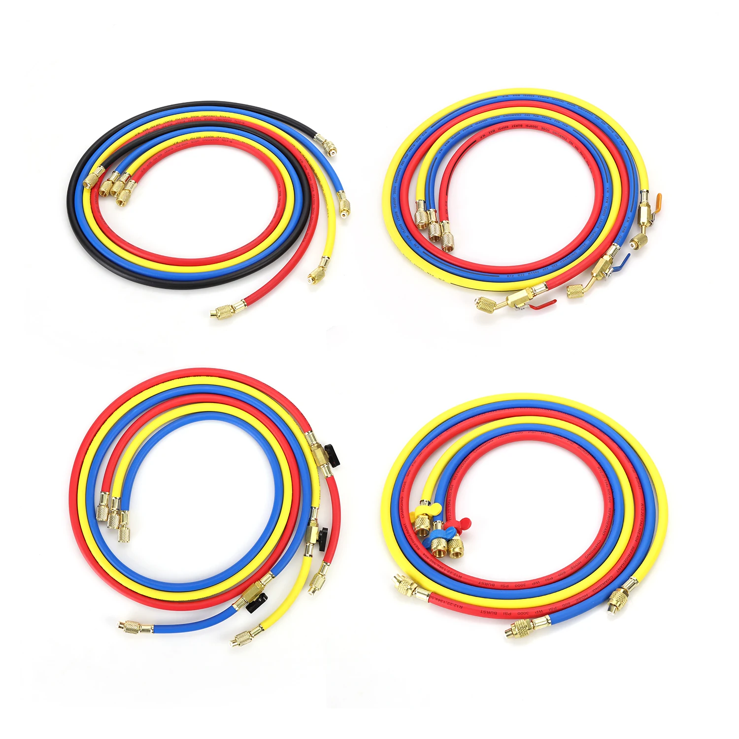 Manguera de Carga para Herramientas de Vehículos con Válvula de Seguridad, Compatible con Gases Refrigerantes Freón R12, R134, R410, R32 para Manómetro