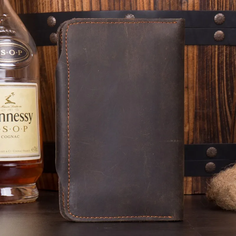 Crazy Horse Leather Wallet, Vintage Cowhide Medium-long Card Holder, Genuine Leather Buckle Purse, Handmade Men's Wallet.