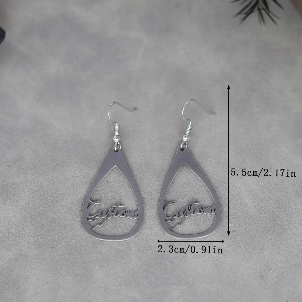 QIMING Geometric Custom Name Earrings Female Personalized Stainless Steel Drop Earrings For Women Jewelry Gift