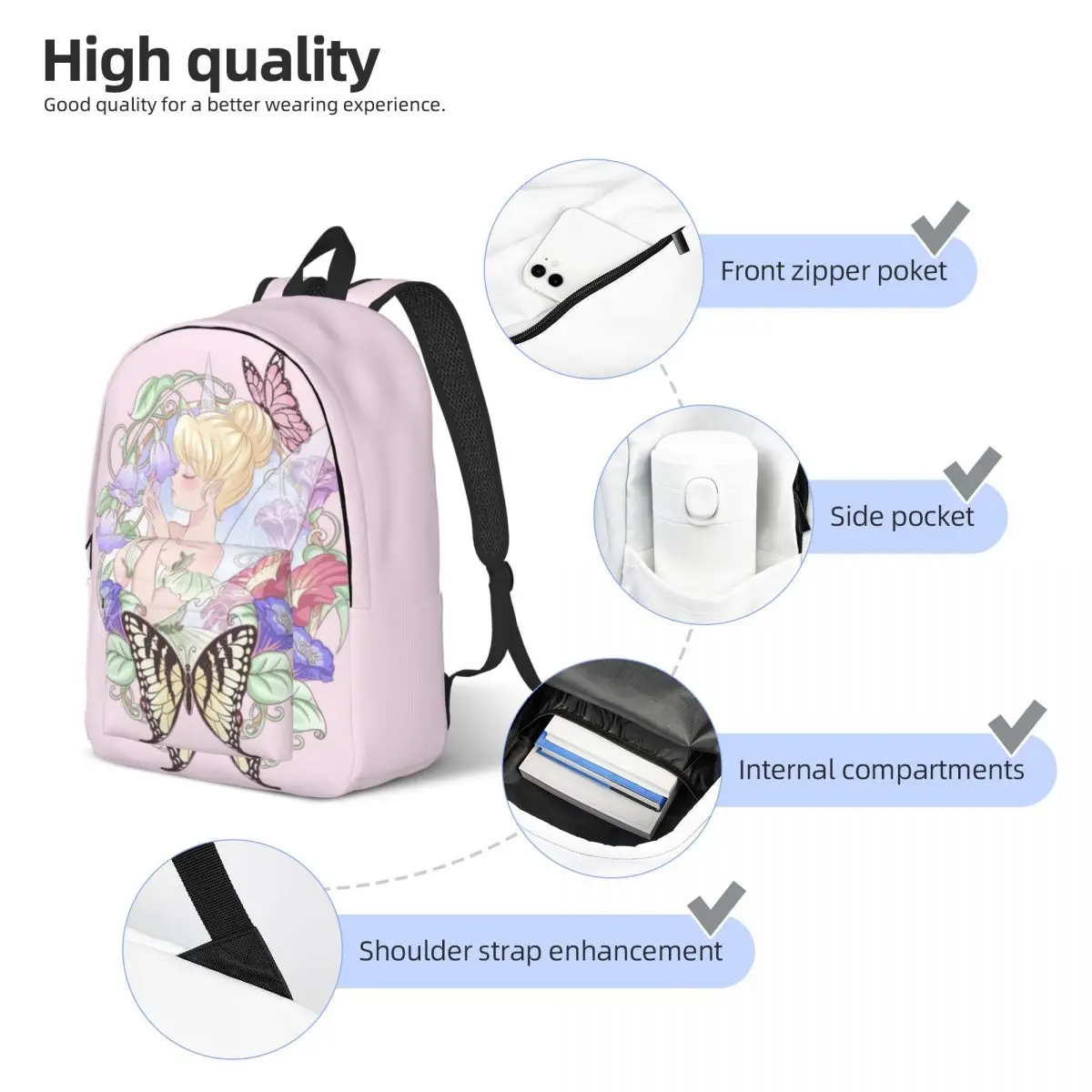 Custom Tinker Bell Laptop Backpack Men Women Basic Bookbag for School College Student Bag