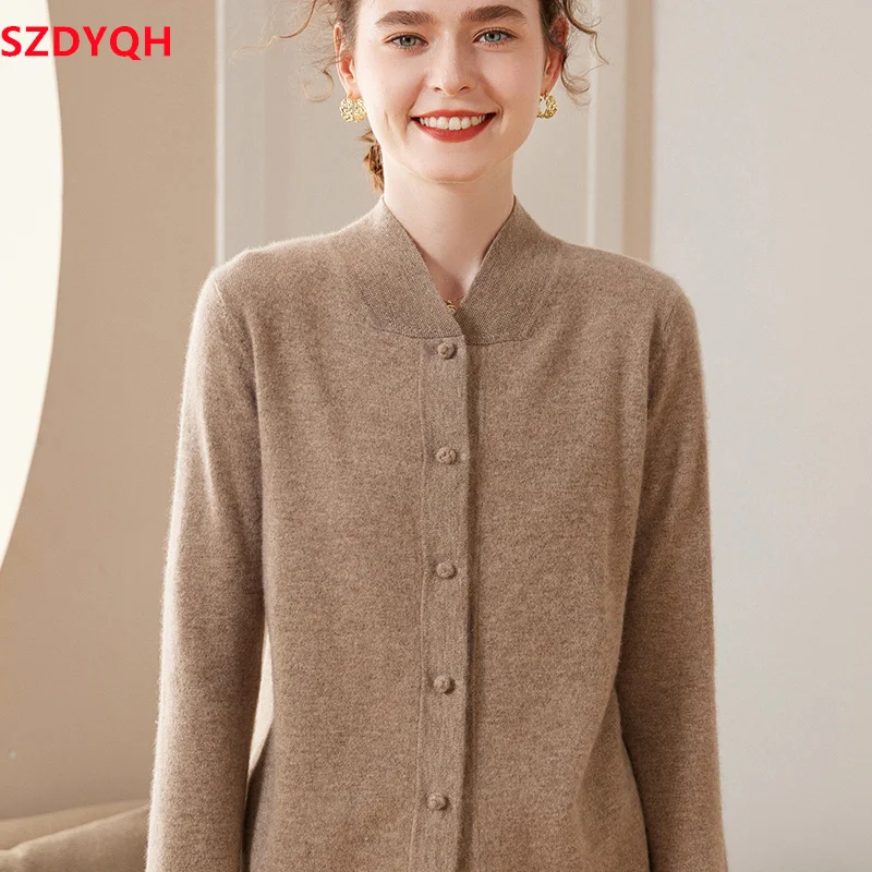 2023 Hot Sale Autumn Winter New Women 100% Cashmere Sweater Female Solid Color Knitted Cardigans V-Neck Loose Jacket Women Tops