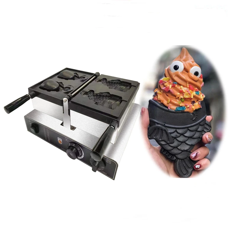 Electric 110v 220v Wink Eye Ice cream Taiyaki Maker Japanese Mini Fish Cone machine