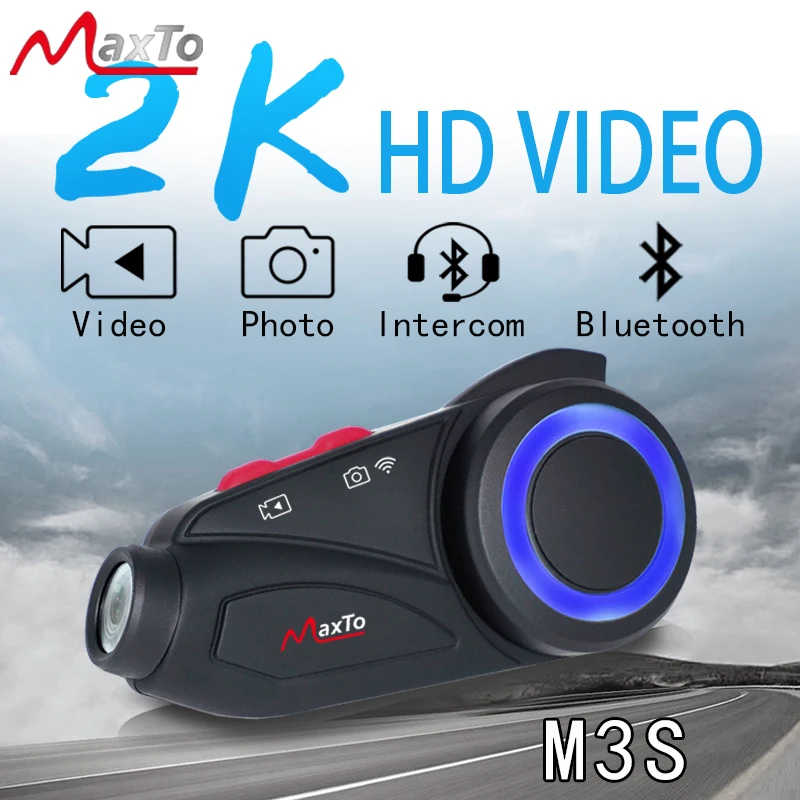 Maxto M3S English Version 2K HD Video Waterproof Motorcycle Helmet Bluetooth WiFi 1440p Intercom Riding Recorder