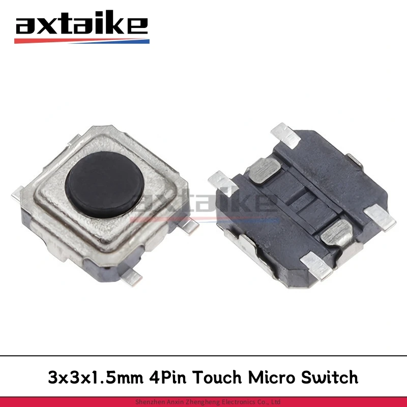 50PCS 3*3*1.5mm 4Pin SMD Tact Push Button Touch Micro Switch Bluetooth speaker Circular Button SMT 3.4×3.4mm 3*3mm