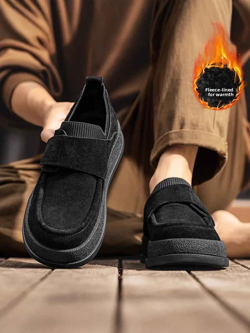  Men's Winter Fleece Lined Slip-On Thick Bottomed Shoes Magic Tape Wide Foot Bean Boots Casual Comfortable Fashion...