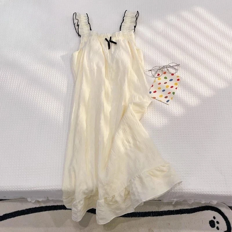 New Arrival Summer Cute Sweet Sexy Mid Length Slip Night Dress With Built In Chest Pad Women's Pajama Loungewear For Outwear