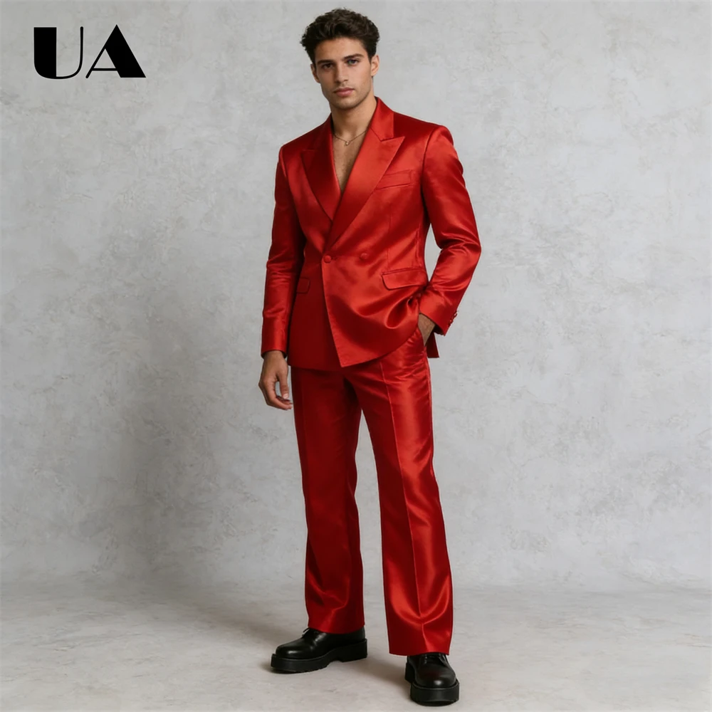 

Elegant Satin 2-Piece Suit Set Mens Prom Suit Attire Costume Jacket Pants Set, Formal Prom Evening Suit Tuxedo Blazer Trousers