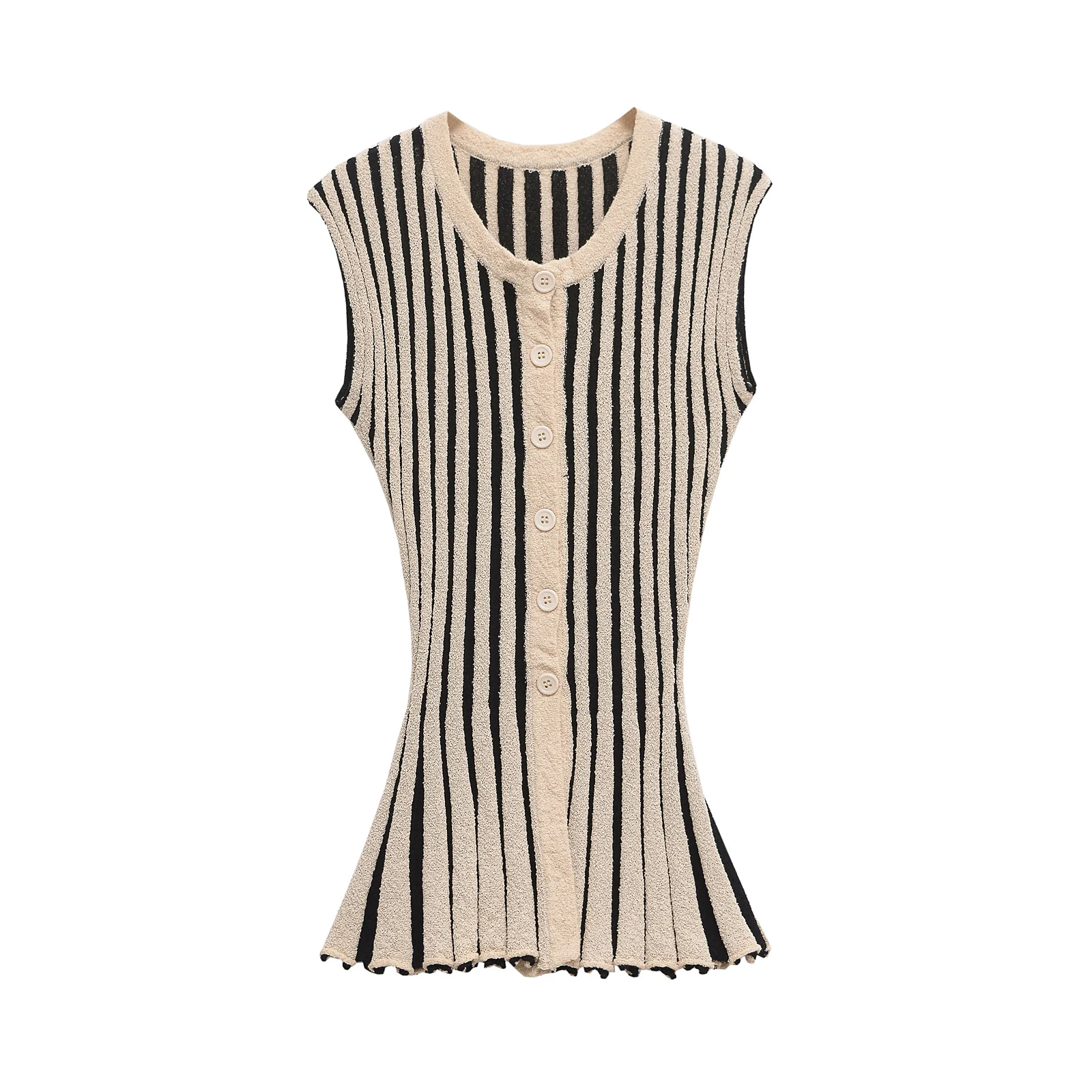 

Women's clothing 2025 summer new product fashion European and American style striped cut shoulder-less knitted jacket