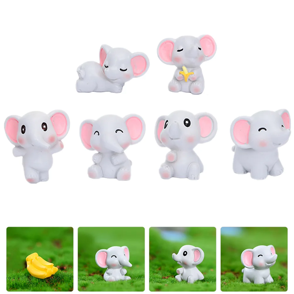 6 Pcs Elephant Ornament Mini Figures for Kids Adornment Figurine Shape Resin Lovely Small Model Miniature