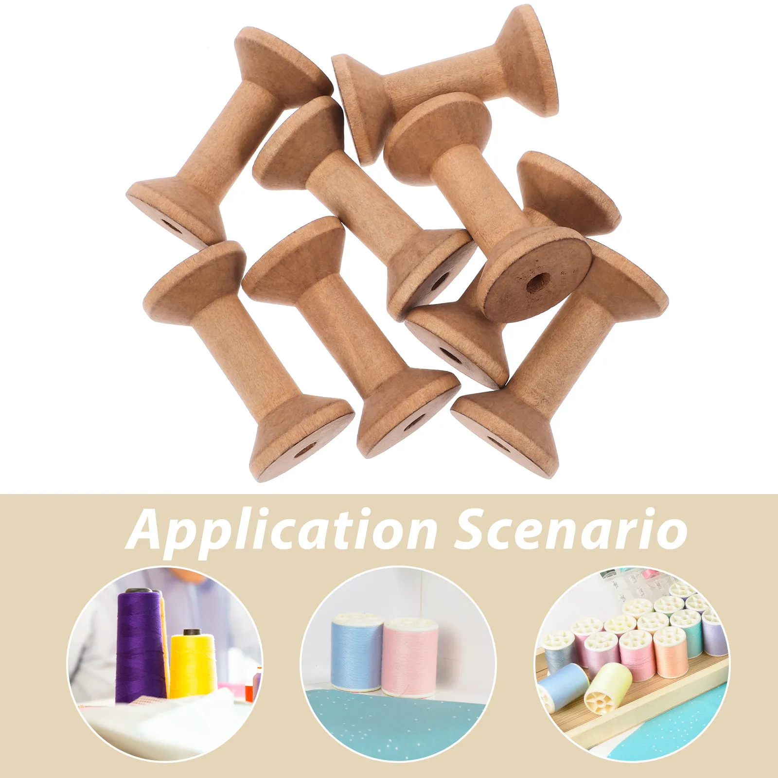 8Pcs Barrel Shaped Wooden Spools 70x40mm Empty Bobbin for Embroidery Sewing Threads Ribbon Chains Craft DIY Painting Dyed view 2