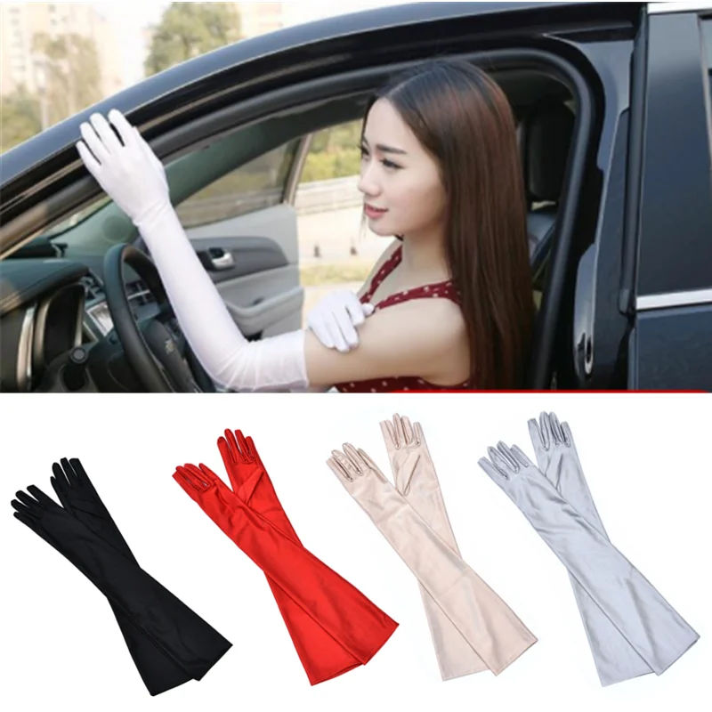 New Satin Women Long Ladies Gloves Elbow Summer Sun Protection Long Driving Gloves Opera Evening Party Prom Female Gloves