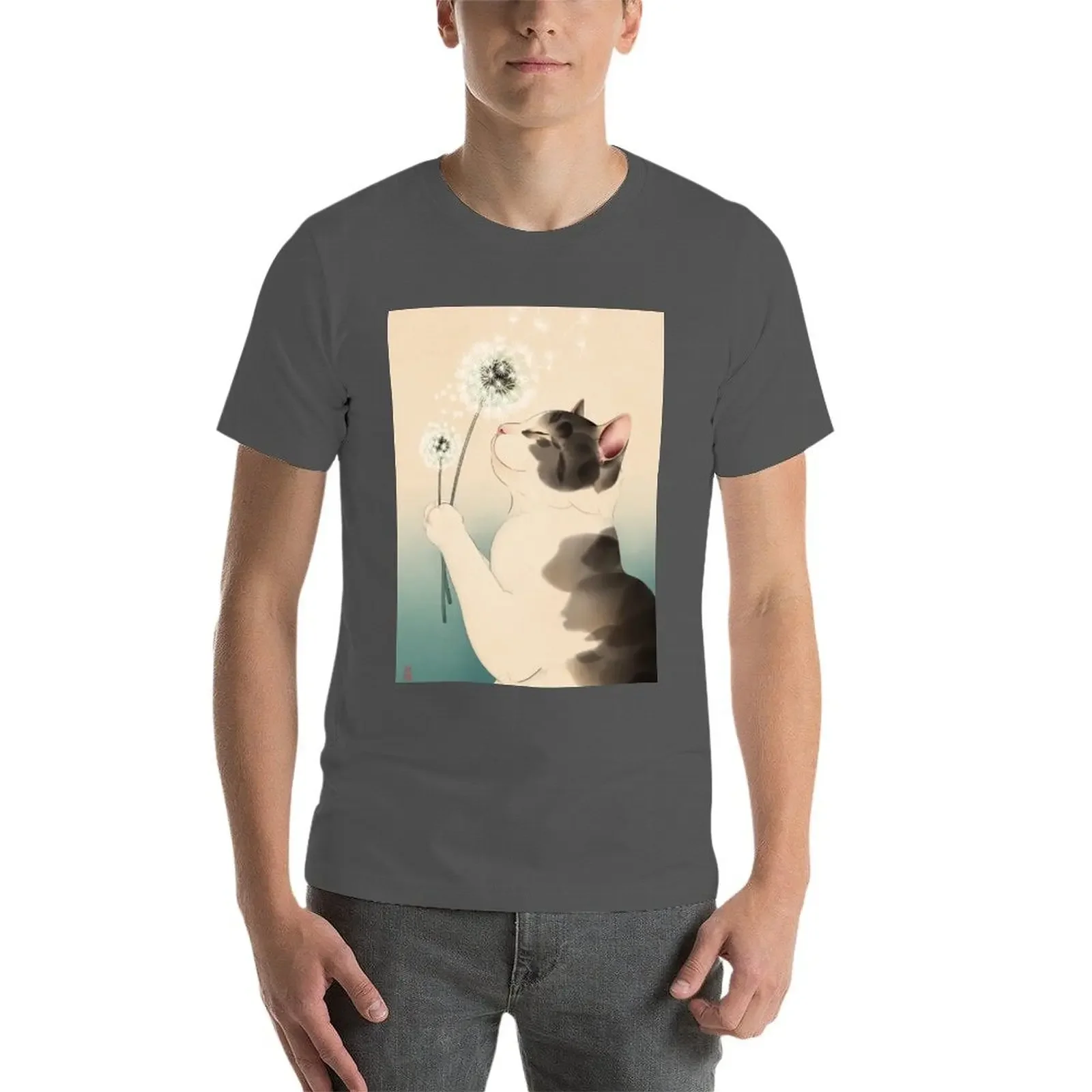 T-shirt graphique vintage pour hommes, paquet de t-shirts, souhait de chat avec pissenlit