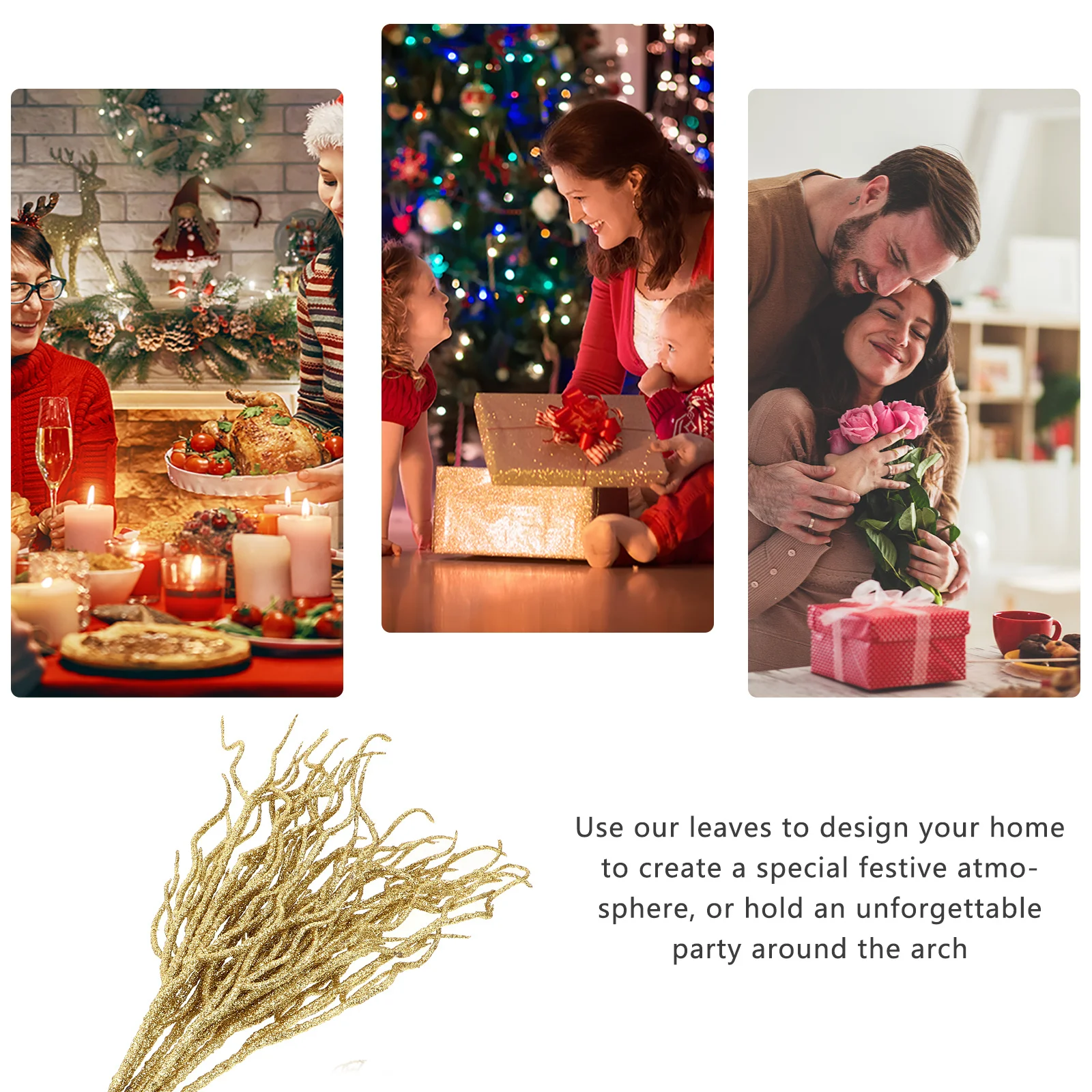 

10pcs Simulation Leaves Christmas Decorations Reusable Glitter Leaf For Xmas Tree Party Wreath Garland Craft Diy Photo Prop