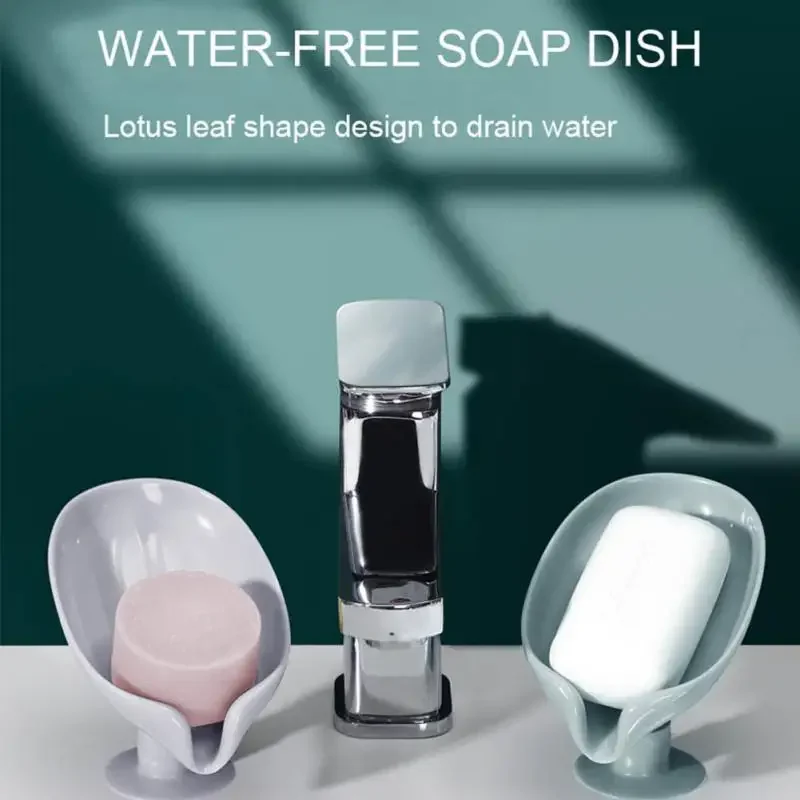 Portable Leaf Shape Toilet Laundry Soap Rack Tray for Basin Suction Cup Soap Dish Box for Bathroom Shower Soap Holder with Drain