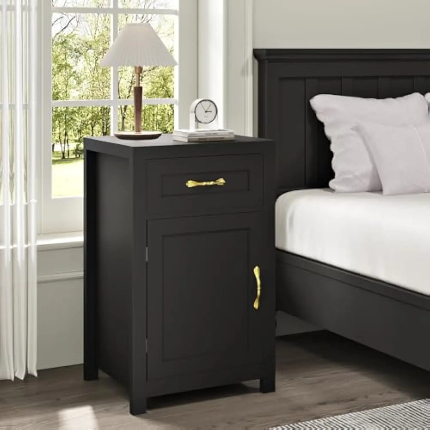 

Farmhouse End Table, 30 英寸 Tall Rustic Nightstand with Drawer and Storage Cabinet, Wood Sofa Side Bedside Table with Adjustable S