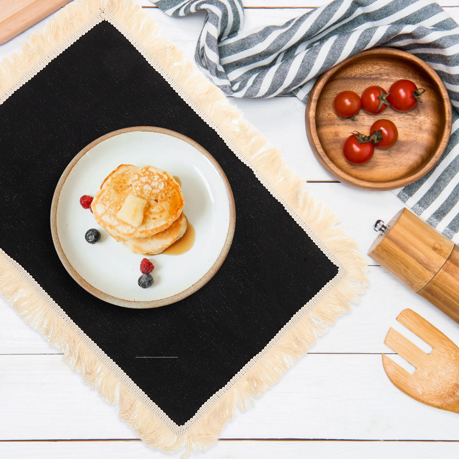 

Boho Rectangular Cotton Linen Placemat Handmade Rustic Farmhouse Dining Table Decor Wedding Bridal Shower Table Mat