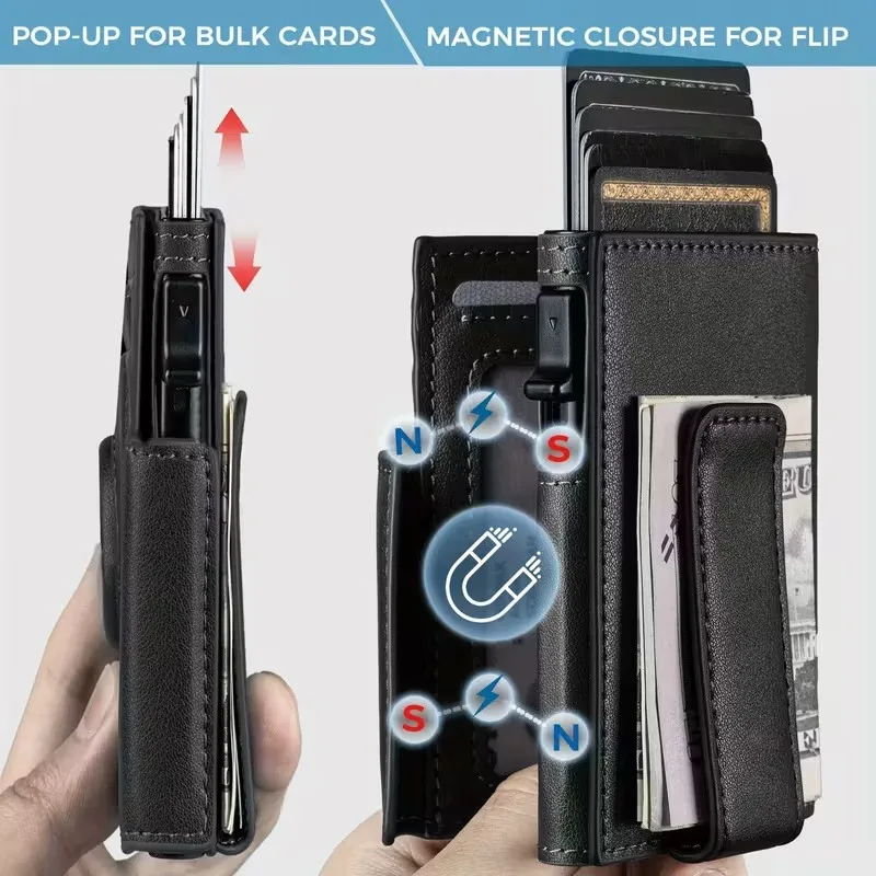 محفظة قلابة مغناطيسية رفيعة للغاية مع فتحة Airtag محفظة ثنائية الطي لحجب RFID بسعة كبيرة للرجال والنساء (العلامة الهوائية غير متضمنة) #3