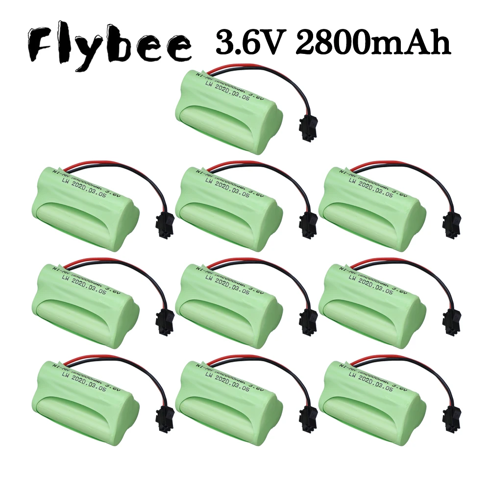 (Enchufe SM) Ni-MH 3,6 V 2800mah batería para Rc juguete coche tanque tren Robot barco pistola actualización AA 3,6 v 2400mah Paquete de batería recargable