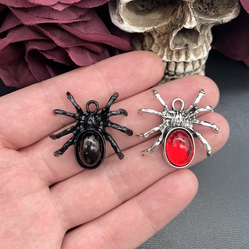 4 sztuki 31*33mm Halloween krwistoczerwony Tarantula pająk Charms gotycki wisiorek dopasowana biżuteria tworzenia biżuterii DIY