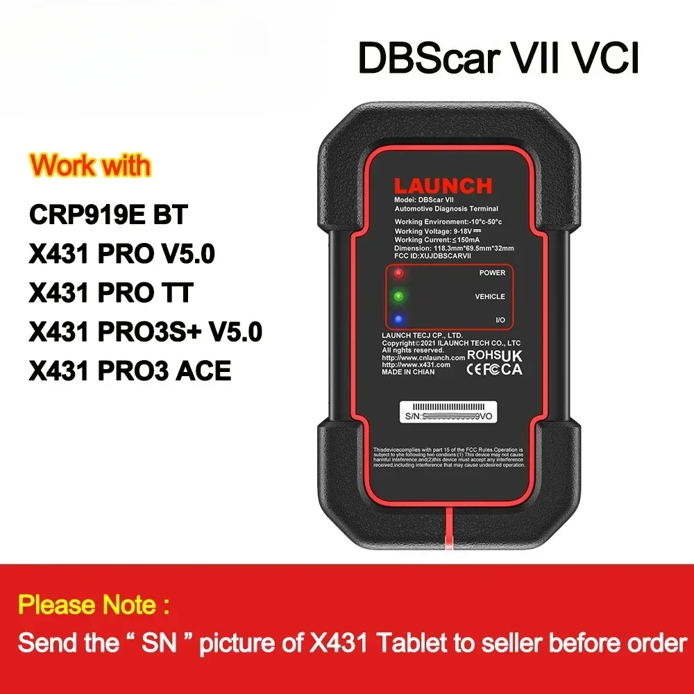 Obsługa LAUNCH X431 DBScar VII VCI działająca z CRP919E BT/ X431 PRO V5.0/ PRO TT/ PRO3S+ V5.0/ PRO3 ACE