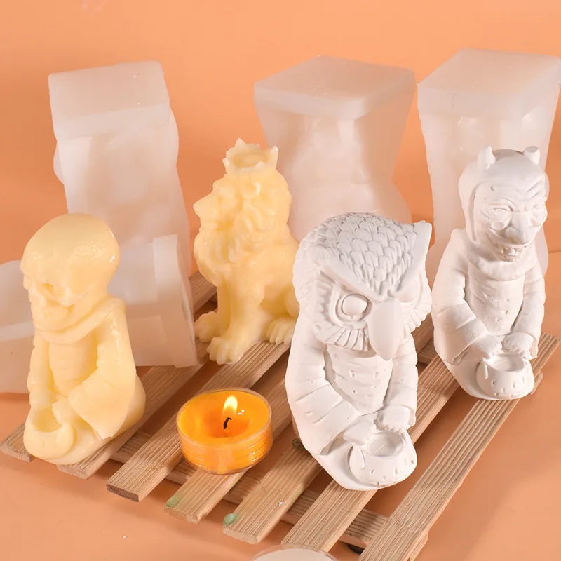 3D Skull Zombie Candle Silicone Mold Owl Silicone Molds for Candles Lion Ghost Candle Making Kit Handmade Resin Mould DIY