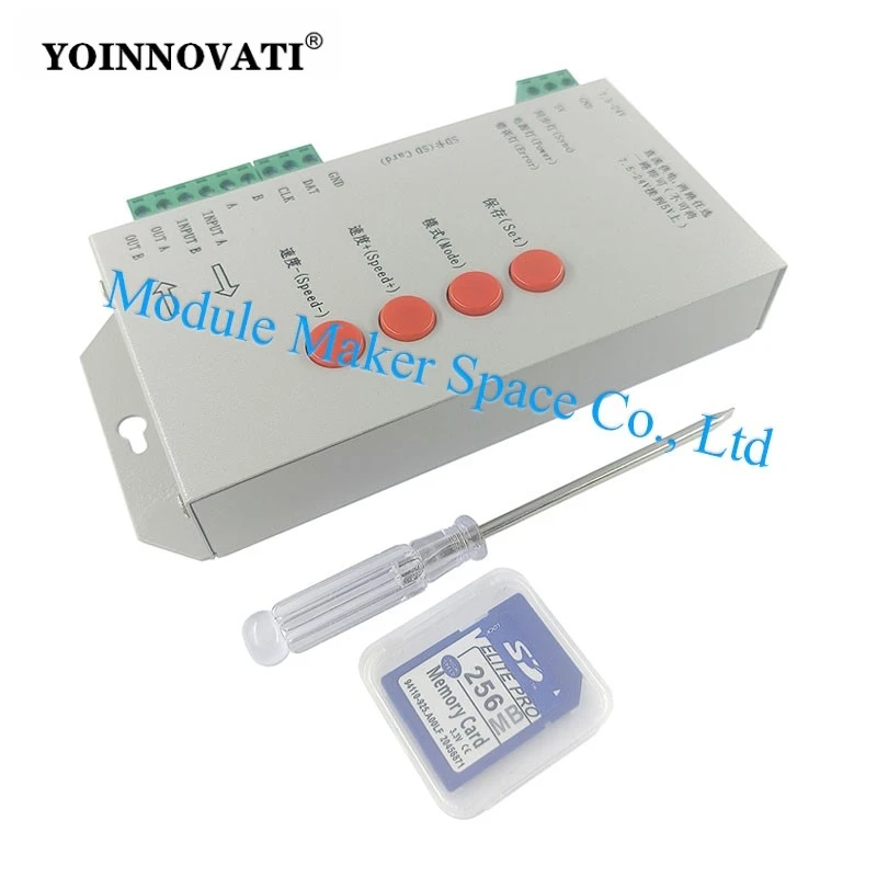 T-1000S WS2811 LED Controller with 256MB TF Card, Programmable for 2812B Digital Pixel Strip, RGB Color Changing Light Tape