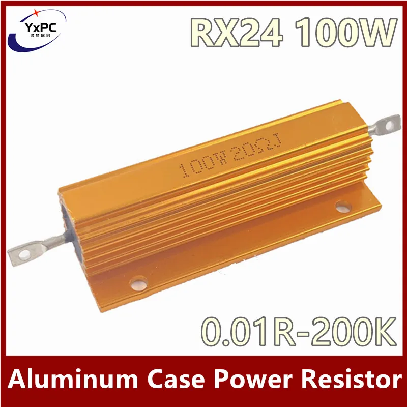 RX24 100W 0.01R-200K Aluminiowa metalowa obudowa Rezystor drutowy 0.03R 0.08R 0.2R 0.5R 1R 1.8R 2R 3.3R 4.7R 1.8K 2K ohm