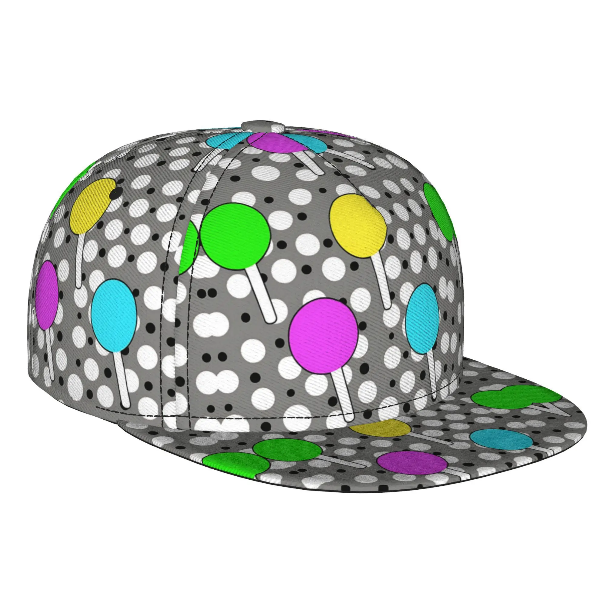 Pop Lollipop Confetti 1pc Fully Printed Hip-hop Caps, Stylish Flat-brimmed Baseball Caps, Sports Outdoor Casual Caps