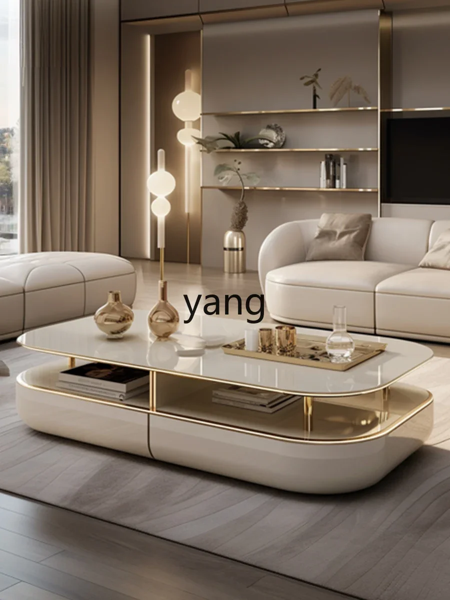 Yjq Light Luxury Coffee Table High-Grade Simple Home Living Room Storage Double-Layer Oval Coffee Table