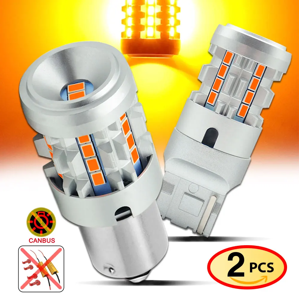 2x Canbus T20 7440 WY21W LED Bulb PY21W P21W BAU15S BA15S Anti Hyper Flash Error Free 23W Amber Yellow for Turn Signal Light