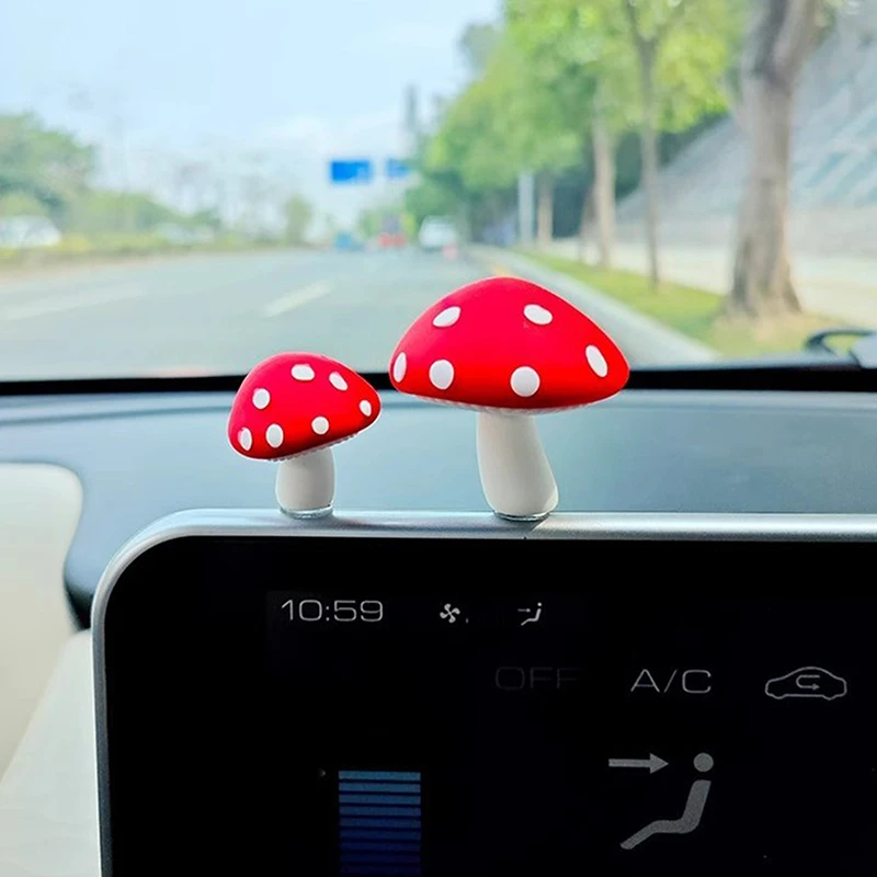 2pcs Mushroom Healing System ​Model Decor Cute Creative Car Mounted Ornaments Auto Interior Dashboard Accessories For Girls Gift