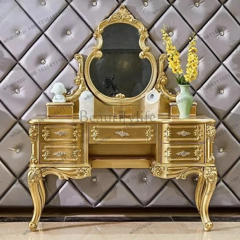 

LJYEuropean dresser, table, storage cabinet, integrated cosmetic cabinet, French and European light luxury champagne golden