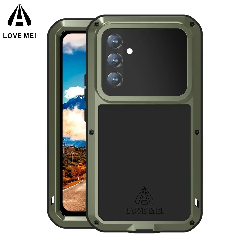 

LOVE MEI For Galaxy A54 Metal Armor Case A34 A53 A72 A52 A71 A51 A52s A42 Military Grade Silicone Cover Built-in Glass Protector